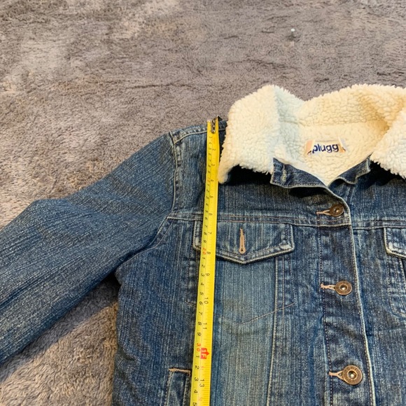 Plugg Womens Denim Sherpa Lined Trucker Jacket Blue Size L Y2K - Picture 7 of 8